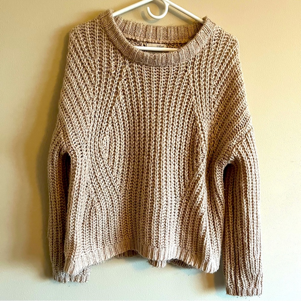 Universal Thread Women Sweater Medium Mock Neck Cream Chunky Cable Arcylic Blend
